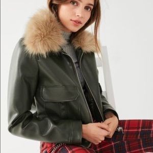 Urban Outfitters Olive Faux Leather Bomber Jacket